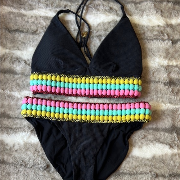 Luli Fama Black 2 Piece bikini swimsuit night lights - Picture 1 of 8